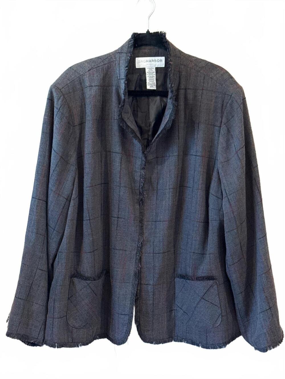 Sag Harbor Woman Gray Plaid Blazer Jacket Size 24W